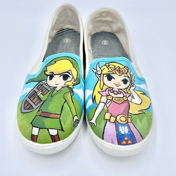 RARE Legend of Zelda Wind Waker Custom Painted Canvas Slip On Shoes Women’s Sz 8 - Picture 14 of 14